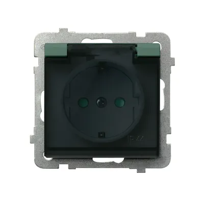 Gniazdo bryzgoszczelne Schuko IP-44 Ospel Malachit z przesłonami i dymną klapką Sonata, model GPH-1RSP/m/87/d.