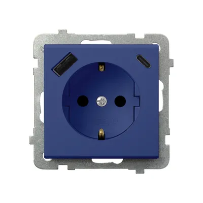 Gniazdo pojedyncze Schuko z ładowarką USB typu A+C Kobalt Sonata Ospel GP-1RSPUSBAC/m/86