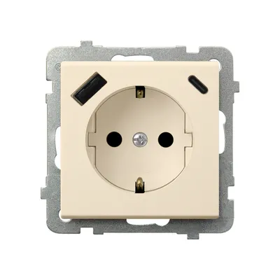 Gniazdo pojedyncze Schuko z ładowarką USB typu A+C Wanilia Ospel Sonata GP-1RSPUSBAC/m/89