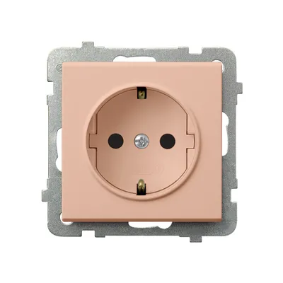 Gniazdo pojedyncze z uziemieniem Schuko Ospel Morela Sonata GP-1RS/m/88 w kolorze morelowym, z metalowym mocowaniem.
