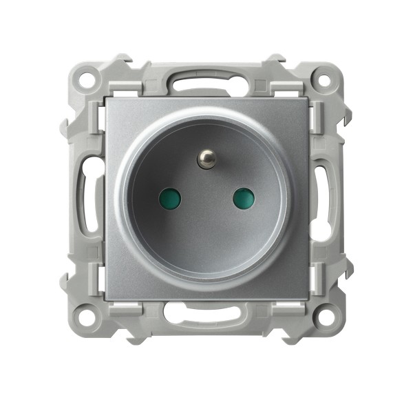 Gniazdo pojedyncze z uziemieniem i przesłonami Srebrny Szafir - GP-1ZZP/m/18